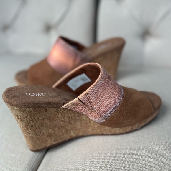 Toms Monica Tan Peach Ombra Women's US 8  Cork Wedge Platform Heel Shoes Sandals - Picture 6 of 16